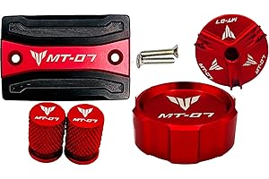 SELECTION3D Accessoires Yamaha MT-07 - Tracer 700 | 2014-2022 | Couvercle Maitre Cylindre Avant et Arrière | Bouchon d'Huile | Bouchons de valves | Couleur Rouge | Équipement Moto MT07 | Protection | Caches MT07