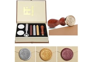 MINGTING Wax Seal Stamp Kit, PUQU Classical Old-Fashioned Antique Wax Stamp Seal Kit Initial Letters Alphabet Set Gift Box with Vintage Wooden Handle and Brass Color Head (J)
