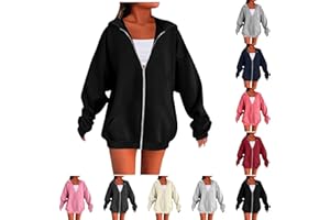 Couawaticy Zip Up Hoodie Women, Hoodies for Women UK, Ladies Jackets Full Zip Oversized Long Sleeve Sweatshirts Top Zipper Hooded Sweatshirt Lightweight Coat With Pockets