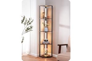 ‎EDISHINE EDISHINE Stehlampe Wohnzimmer, Standleuchte mit 4 Holz-Regal, LED Dimmbar Stehleuchte 3-Farbtemperatur, Leselampe mit 360° Drehbarer Lichtmast, Fußschalter, Eckregal Regalbeleuchtung, Schwarz