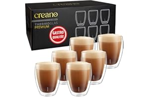 Creano PREMIUM doppelwandige Trinkgläser 400ml - 6er Set - OHNE versiegeltes LOCH deshalb Gastronomie Qualität - 100% Spülmaschinenfest - doppelwandige Gläser - Latte Gläser - Cappucinotassen