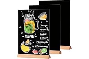 Hotyin 3 Pack A5 Chalkboard Signs with Wooden Stand - Double Sided Tabletop Blackboard, Acrylic Menu Message Board for Wedding, Birthday Party, Restaurant, Bar & Cafe