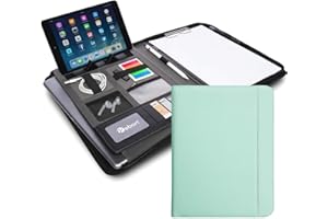 Vebon London Teczka konferencyjna formatu A4, z wegańskiej skóry, z zamkiem błyskawicznym, jako teczka na dokumenty i torba na laptop 2 w 1, z uchwytem na smartfon i podkładką z klipsem, niebieski (karibikblau),