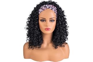 BESTUNG - Peluca rizada con diadema para mujeres negras, de aspecto natural, de alta densidad, sin pegamento, resistente al calor, 36 cm (incluye diadema)
