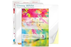 EVG Evergreen Goods 50 Sheets A4 White Glossy Self Adhesive Sticky Back Label - Inkjet & Laser Printable Sticker Paper | Cutting Machine Compatible for Cricut| Ideal for Sticker Making, Home Organisation