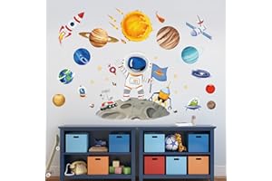 wondever Pegatinas de Pared Espacio Planetas Adhesivos Pared Decorativos Astronauta Sistema Solar Cohetes Vinilos Pared para Habitación Niño Bebés Dormitorio Guardería