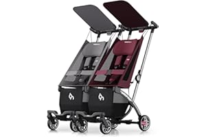 Beberoad R1 Auto-Fold Double Stroller Tandem Pushchair, Lightweight Double Pushchair Buggy Pram for Babies Over 6 Months, Side by Side, Can Turn into Two Single Strollers, Only 23.5 lbs, Grey & Red