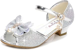 YOGLY Babies Fille Chaussure à Talon Enfant Ballerine Princesse avec Paillettes Noeud Papillon Chausson Maryjane Princesse Chaussures à Talons Hauts Enfants Party Pompes
