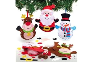 Baker Ross AX473 Kit Cucito Decorazioni Natalizie - Confezione Da 3, Forniture Creative Per Bambini Da Realizzare E Decorare, Arti E Mestieri Natalizi