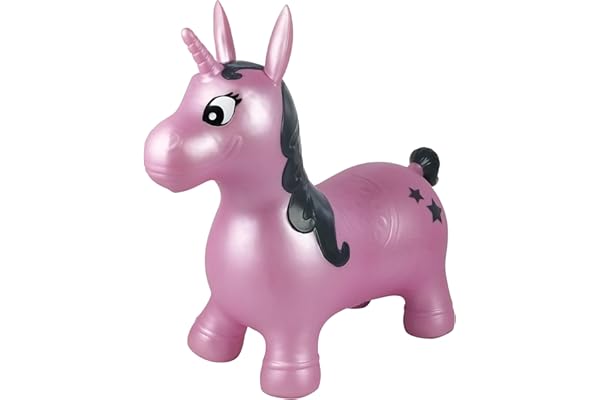 Lexibook, Licorne Sauteuse Gonflable, utilisable en extérieur et intérieur, équilibre et développement de la motricité, Pompe Manuelle Incluse, Plastique sécurisé et résistant, Rose, BG050UNI