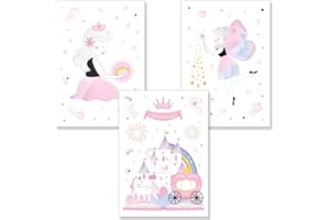 PREMYO Quadri per Camera Bambini - Set Poster Principessa Castello Rosa - Stampe Parete Decorazione Cameretta Neonato A4