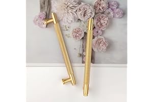 Pexintek 2 Pack Cabinet Handles Gold Modern Handles Furniture Handles, 160mm Hole Spacing Door Handles Kitchen Drawer Handles, Vintage Handles for Kitchen Cupboards, Chest of Drawers (Golden Brushed)