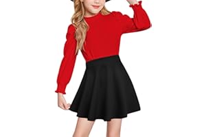 Arshiner Set di Abbigliamento per Ragazze Maglietta Maniche Lunghe Gonna a Quadri Casual Alla Moda per Bambini Set di Abbigliamento Autunno Inverno con Tasche 6-14 Anni