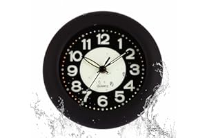 LXSZRPH Shower Clock Luminous Bathroom Wall Clock, Waterproof for Water Spray, Battery Powered, Non Ticking Silent Analog Clocks for Bedroom Livingroom Babyroom (Black)