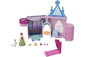MATTEL Disney Frozen Storytime Stackers Castillo de Arendelle de Anna Conjunto de juego, casa de muñecas con muñeca pequeña, Olaf y siete accesorios, inspirada en las películas de Frozen de Disney, JDP65