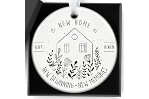 QYLAZUNE House Warming Gifts New Home 2025 Circle Ceramic New Beginning Memories With Gift Box Ornament for Send Keepsake Decorations Indoor Outdoor for Couples, Women, Colleagues, Teacher Happiness Decor