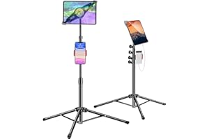 SXUAN Soporte Tablet, Altura Ajustable Trípode Tablet con 2 Soporte para Tablet & Teléfono, Soporte Tablet para iPad Pro 12.9/11, iPad Air, iPad, Samsung Galaxy Tab, Surface Pro y Más Tabletas de 9" a 15"