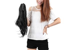 S-noilite ponytail extension clip in hair extension claw on Curly Wavy Pony Tail Synthetic hairpieces for women 18" & 145g Curly - Natural black