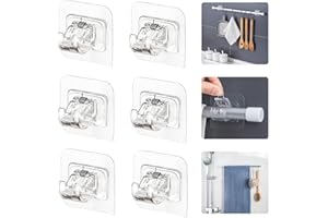 WASYPLSFOI Curtain Rod Brackets Closet Shower Curtain Rods Wall Holder Hangers Hooks No Drill Adhesive, 6 Pcs Transparent