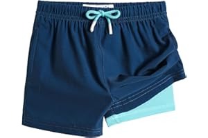 MaaMgic Boys Swimming Shorts 2 in 1 Boxer Brief Compression Liner Toddler Swim Trunks Stretchy Quick Dry Anti Chafe Swimsuits with Pockets