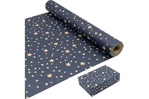 LZRINUE Rollo de papel de regalo de cumpleaños de 43 cm x 20 m, rollo de papel kraft azul reciclable con estrellas, adecuado para Navidad, cumpleaños, fiestas, embalaje de regalo de boda