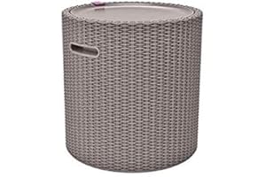 Keter Stool, Capacidad 39 litros Mesa nevera para terraza o Stool exterior, Resina con acabado ratán plano, 44,5cm x 43,7cm, Color Capuchino