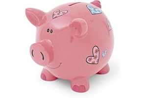 Mousehouse Gifts - Large Patterned Pig Piggy Bank Money Box for Girls, Children & Adults (Pink With Hearts)