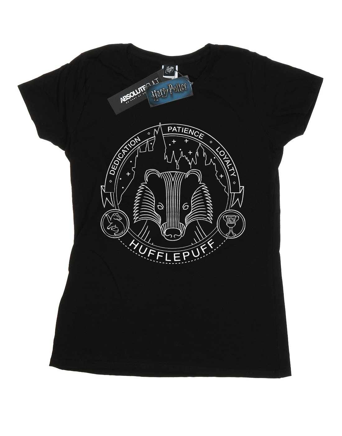 Absolute-Cult-Harry-Potter-Damen-Hufflepuff-Seal-T-Shirt-Schwarz-Large