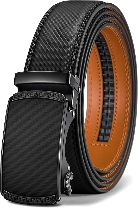 BULLIANT Men's Ratchet Leather Belt, Automatic Clasp, for Men’s Suit, Business Clothing, Width 35 mm, Size Adjusted