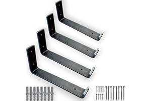 4 x Shelf Brackets Heavy Duty for Scaffold Board Shelving | Rustic Industrial Style | Made Steel 225mm by MKGT (4, Raw Steel)
