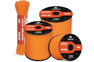 Abma Cord Paracord 4mm 9 Hebras 30m Cuerda de Nylon Cuerda Paracord Tipo III 620lbs - MAX. 280 kg - Reflectante Naranja