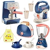Pretend Play Kitchen Appliances Toy Set with Coffee Maker Machine,Blender, Mixer and Toaster with Realistic Light and Sounds 