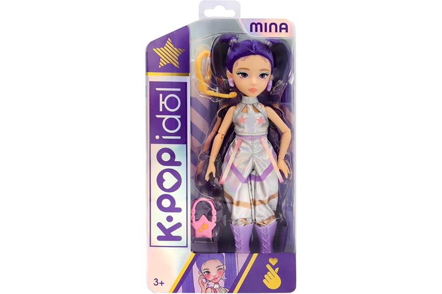 K-POP IDOL Muñeca Mina Fashion Doll Estilo K-Pop Starlight, Cabello Morado con Coletas. 3 Accesorios para Crear Outfits Optim