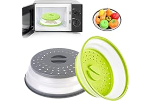 Powmag Mikrowellen Abdeckung Faltbar, 2 Stück Abdeckhaube Mikrowelle, Mikrowellenhaube 27cm, Mikrowellenabdeckung Deckel, Mikrowellen Spritzschutz, auch als Filterkorb mit Dampflöchern (Grün + Grau)