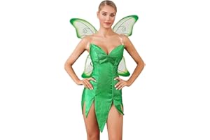 FELCIA Women's Forest Fairy Costume Pretty Pixie Princess Cosplay Sexy Tube Dress with Wings Halloween Themed Party Dress