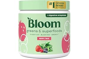 BLOOM NUTRITION Bloom Superfood Powder Women - Baie - Avec probiotiques, enzymes, spiruline, chlorella - Favorise la santé intestinale, la désintoxication et l'énergie - Anti-bloating - 25 portions - Smoothie Boost