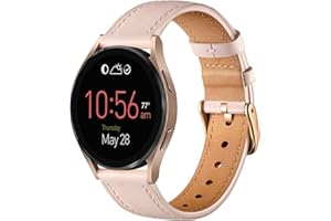 Oielai 20mm Armband Kompatibel mit Samsung Galaxy Watch 4/Watch 4 Classic/Galaxy Watch 5/Watch 5 Pro/Galaxy Watch 6/Watch 6 Classic, Leder Ersatzarmband für Galaxy Watch Active 2/Watch 3 41mm,Sandrosa