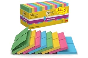 Post-it Z-Notes Autocollantes Super Sticky, 14 Blocs + 2 GRATUITS, 76 mm x 76 mm, 90 Feuilles par Bloc - Feuillets Super Adhésifs pour Prise de Notes, Listes de Tâches et Rappels