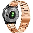 YOOSIDE Stainless Steel Watch Strap for Garmin Fenix 7S/6S/5S / epix Pro 42mm/Instinct 2S, Quick Fit 20mm Metal Adjustable Wristband Strap for Fenix 8 43mm