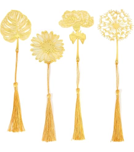 Lot De 4 Signets En Métal Ajouré - Motifs Trèfle, Feuille, Lotus - Cadeau Pour Lecteurs