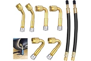 ULIWAMOWI 8 Pièces Rallonge Valve Pneu Universelle, Extension Valve Pneu Coudées 45° 90° 135°, 2 Tubes Flexibles 180 mm Laiton Caoutchouc, Adaptateur Valve pour Voiture Moto Vélo Camion Camping-Car Remorque