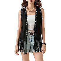 Cowgirl Jacket Fringe Tops For Women Women's Fringe Vest 70s Sleeveless Hippie Jacket Faux Suede Tassels Cardigan Cowgirl Western Tops White Fringe Top Fringe Vest Women Cowgirl