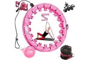Muash Reliable Weighted Hula Hoop 28 Adjustable knots with Weight Ball Plus extra wheels set, lock knot, Stretch band, Carry bag - Smart Hula Hoops for Adults Weight Loss Exercise, Fitness
