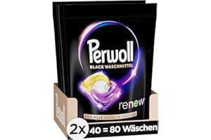 ‎PERWOLL Perwoll Renew Caps Black Waschmittel 80 (2 x 40 Wäschen), All-in-1 Waschmittel Caps reinigen sanft und erneuern Farben & Fasern, für alle dunklen Textilien, mit Dreifach-Renew-Technologie