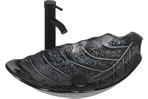 ZealWe Waschbecken Aufsatzwaschbecken Glas, Waschbecken Aufsatz Waschschale Blattform für Badezimmer, Handwaschbecken Gäste WC 56 × 34 × 17 cm Waschtisch Waschplatz, Modern Silber