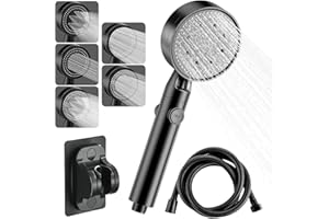 PIWOSGOL Soffione Doccia Alta Pressione,Doccia Soffione a 5 Modalità con Tubo Flessibile da 1,5 M,Ugelli in Silicone, Supporto Doccino Risparmio Idrico Universale con Interruttore -Nero