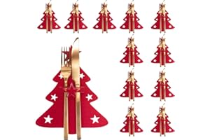 SALADOCY 12 Pezzi Portaposate Albero di Natale, Portaposate per Natale, Albero di Natale Portaposate Rosso, Portaposate in Feltro di Natale Decorazione