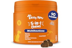 Zesty Paws 5-in-1 Multifonctions - Complément pour Chien sous Forme de friandise - Soin Complet multivitamines - Calsporin, Biotine - 90 Unités (Dinde)