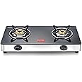 Prestige Marvel Plus Stainless Steel 2 Brass Burner Manual Glass Top Gas Stove, GTM 02 SS (Black)