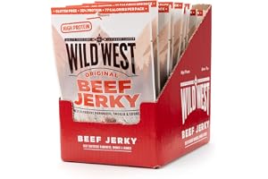 Wild West Beef Jerky, Original 12x25g high Protein torkat kött, Beef Jerky Protein Snack, torkat nötkött